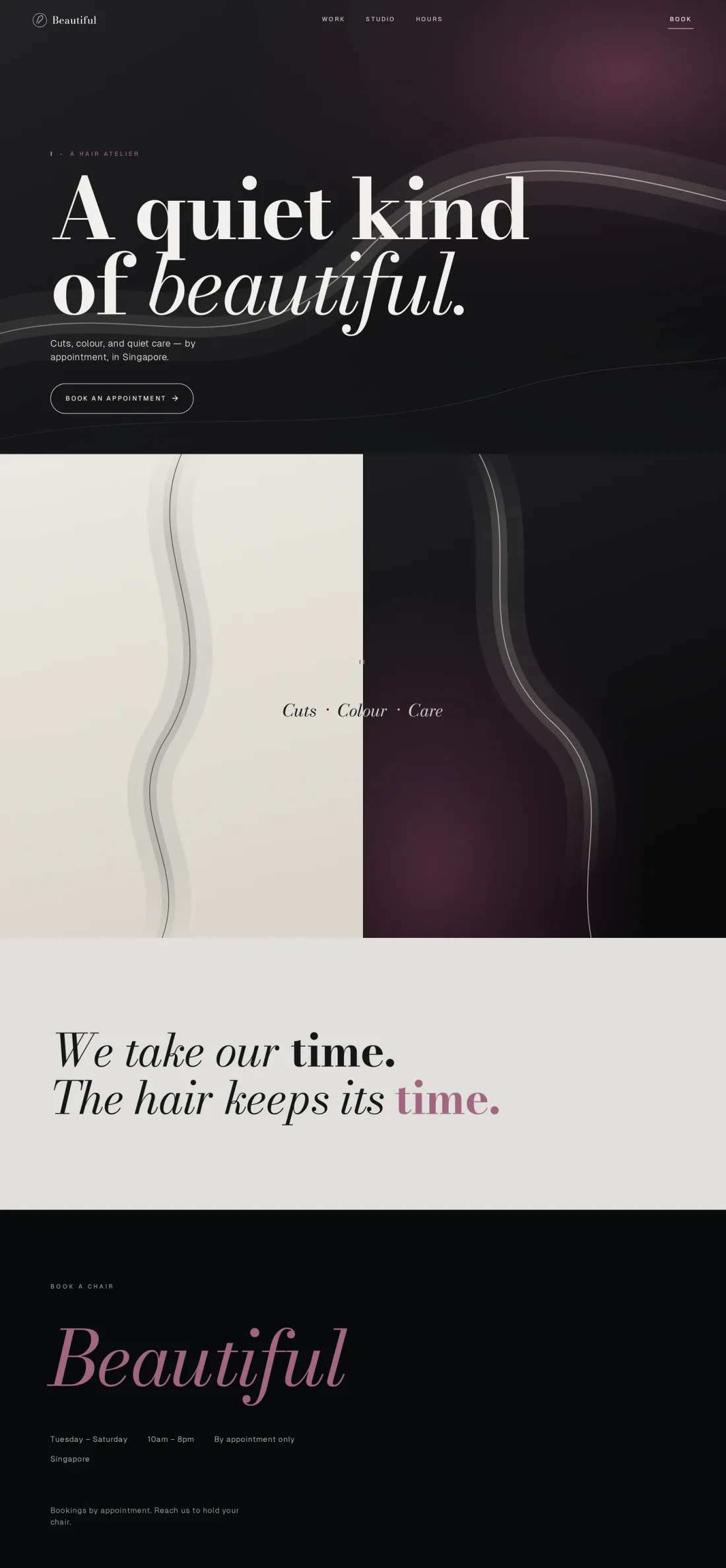 Hair salon design study, shown in a browser window