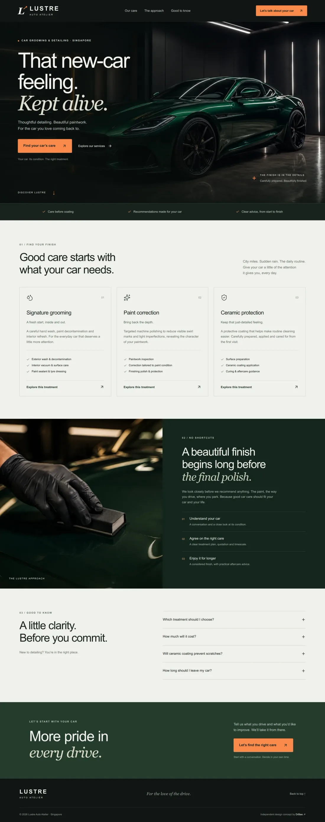 Car grooming design study, shown in a browser window
